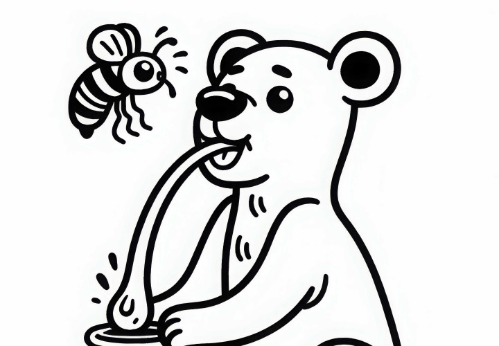 Ayoque avec une longue langue tend la main vers le miel – Dessin à colorier simple et gratuit