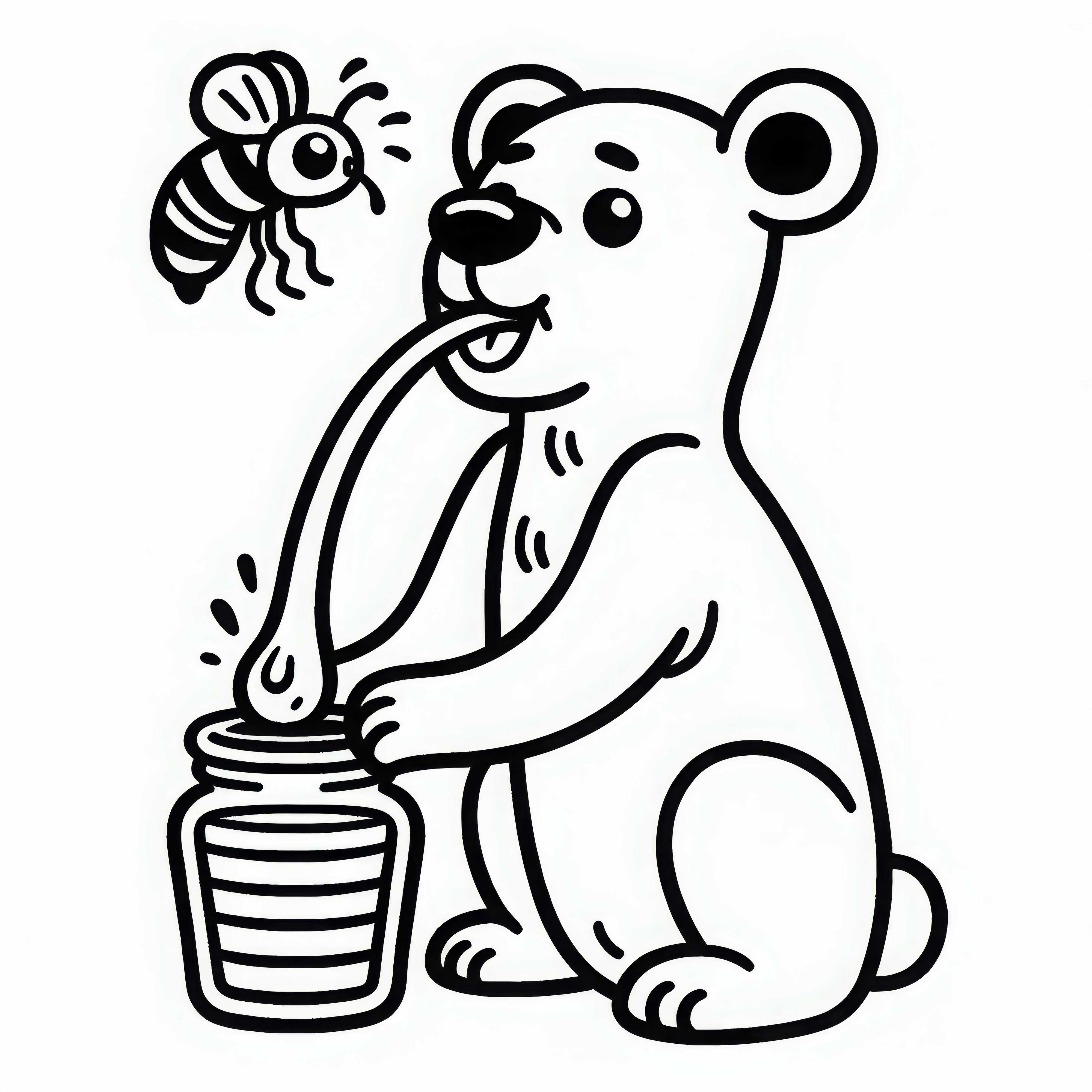 Le raton laveur à langue longue tend la main vers le miel - Dessin à colorier facile et gratuit Ours malais avec une longue langue s'étire vers le miel - Image à colorier simple et gratuite