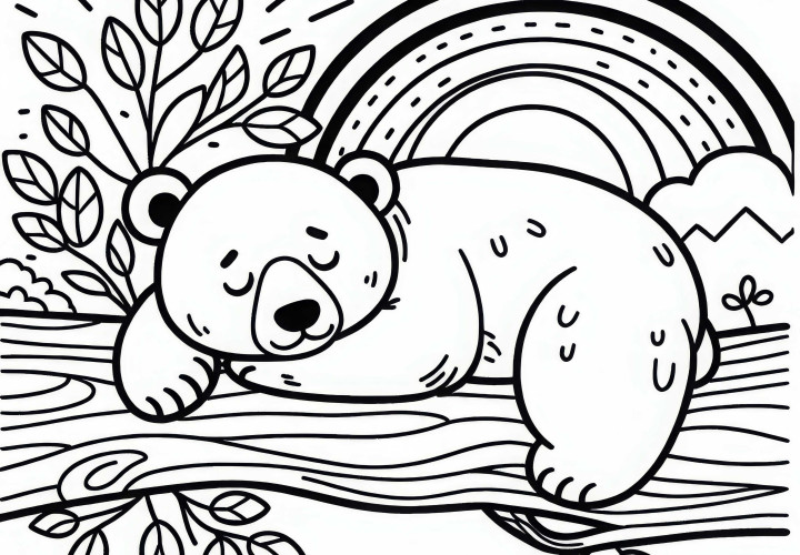 Le koala dort sur une branche - modèle de coloriage simple gratuit