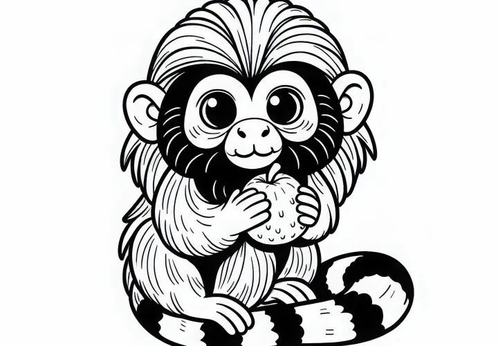 Тамарин держит фрукт в руках – Бесплатная раскраска