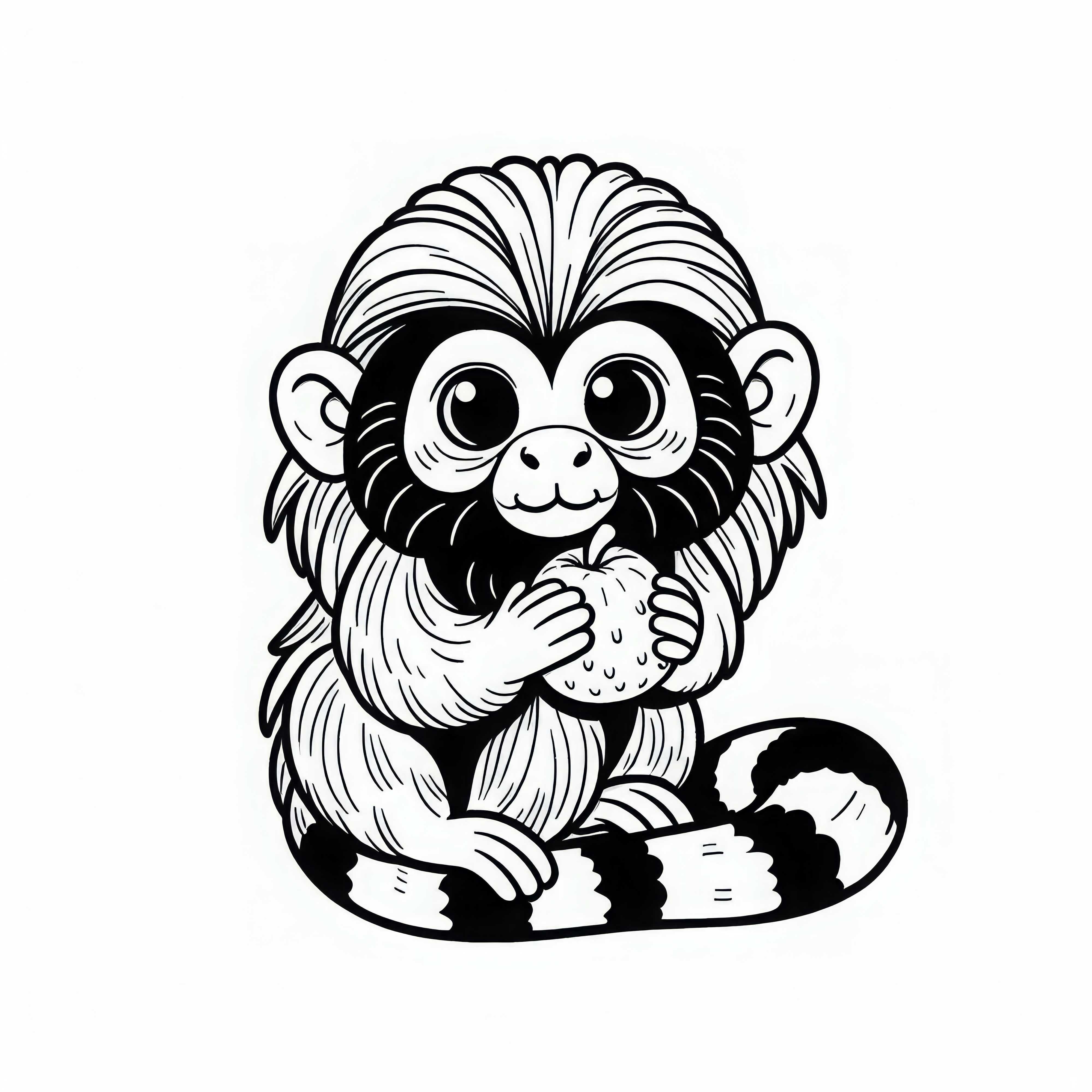 タマリンが手に果物を持っている - 無料の塗り絵 タマリンが手に果物を持っています - 無料の塗り絵