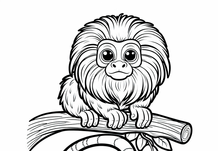 Zlatohlavý levíčik sedí na vetve – Bezplatná omaľovánka