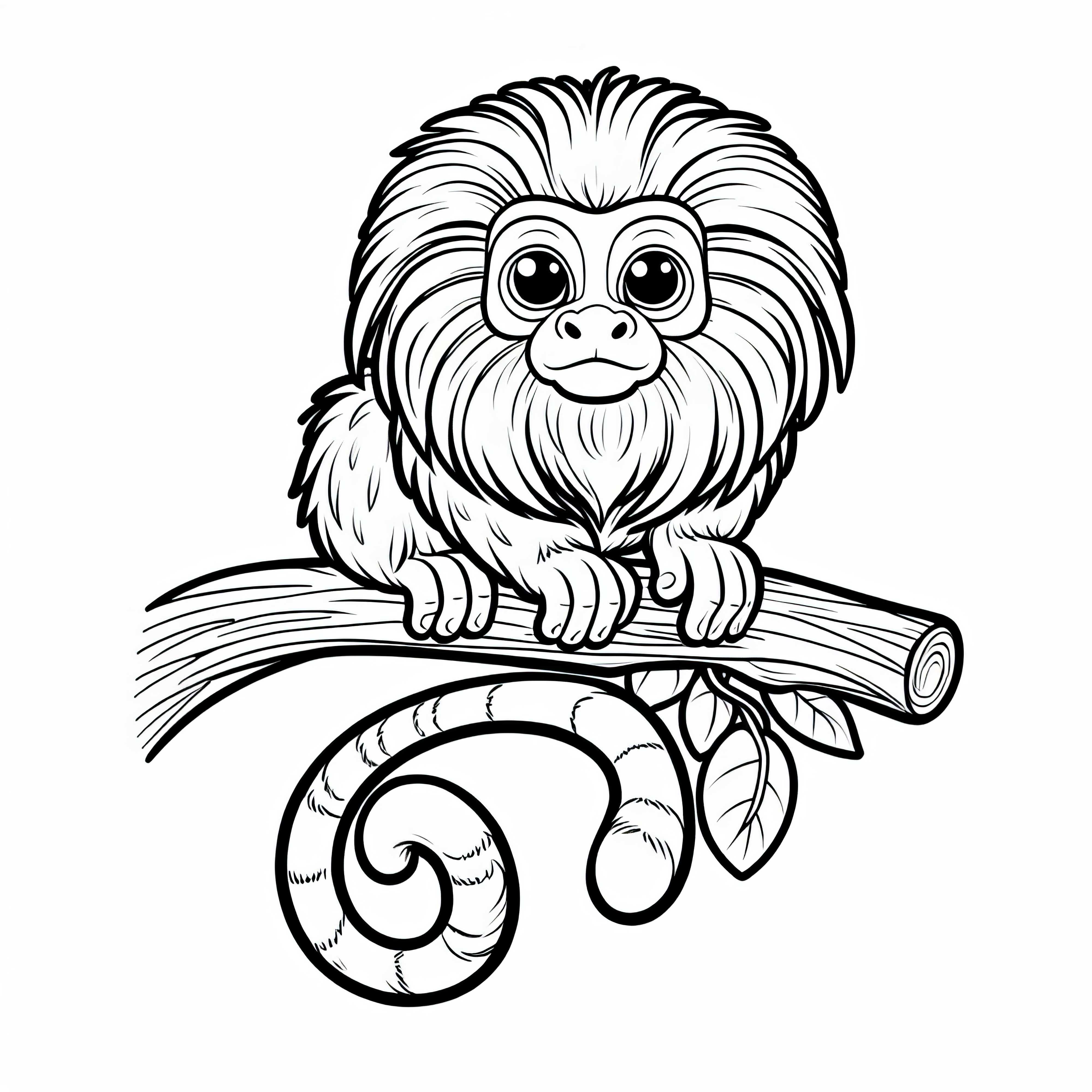 Golden-headed lion tamarin sitting on a branch – Free coloring page Golden-headed lion tamarin sitting on a branch - Free coloring page