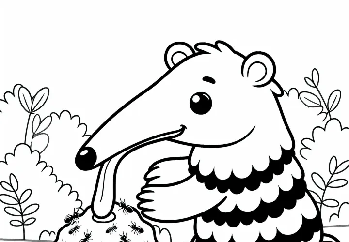 Муравьед сует длинный язык в муравейник – Раскраска просто бесплатно