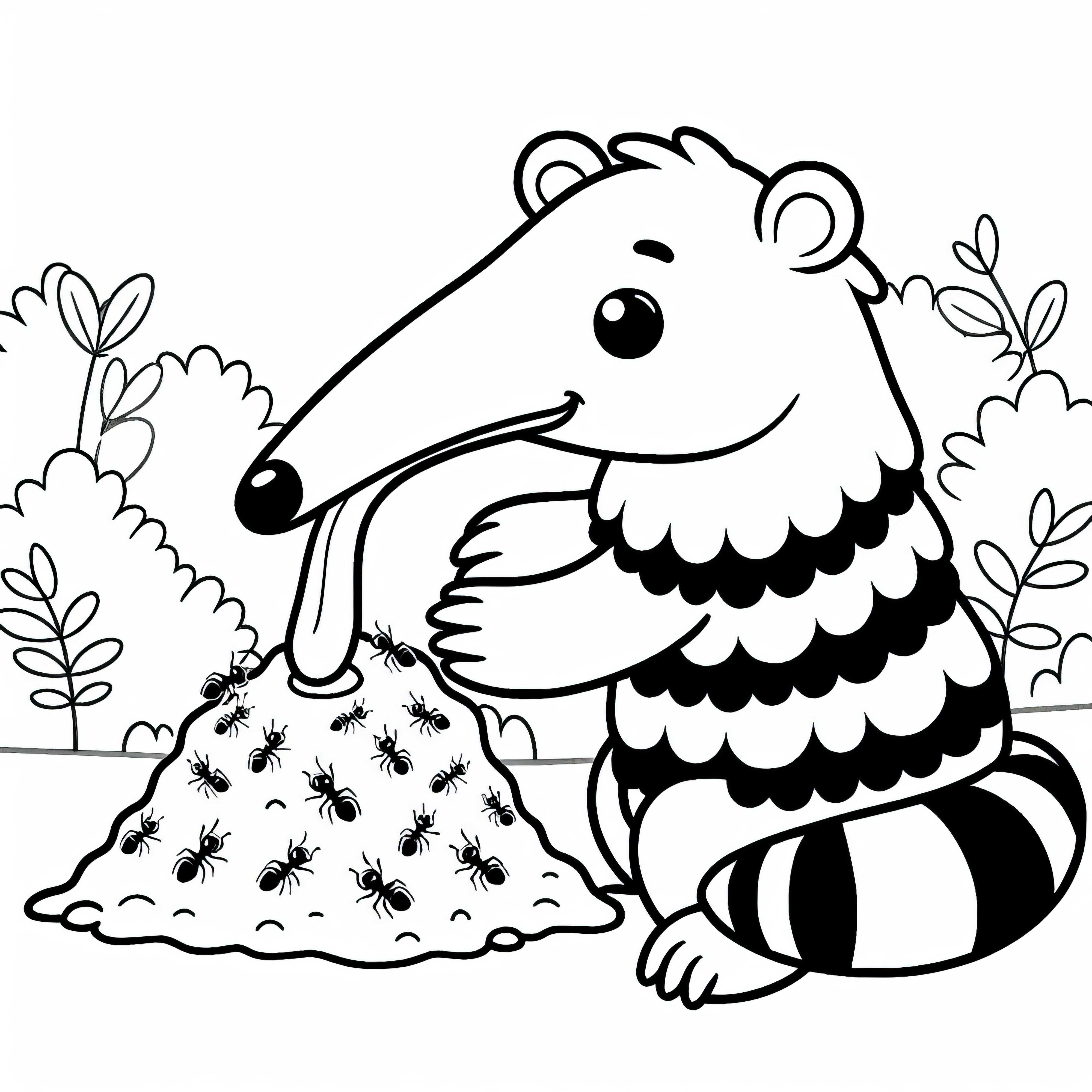 Mravenec strká dlouhý jazyk do mraveniště – jednoduše zdarma omalovánka Mravenec strká dlouhý jazyk do mraveniště – omalovánka jednoduše zdarma