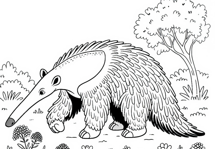 Anteater strolls leisurely through the savanna - Free coloring picture