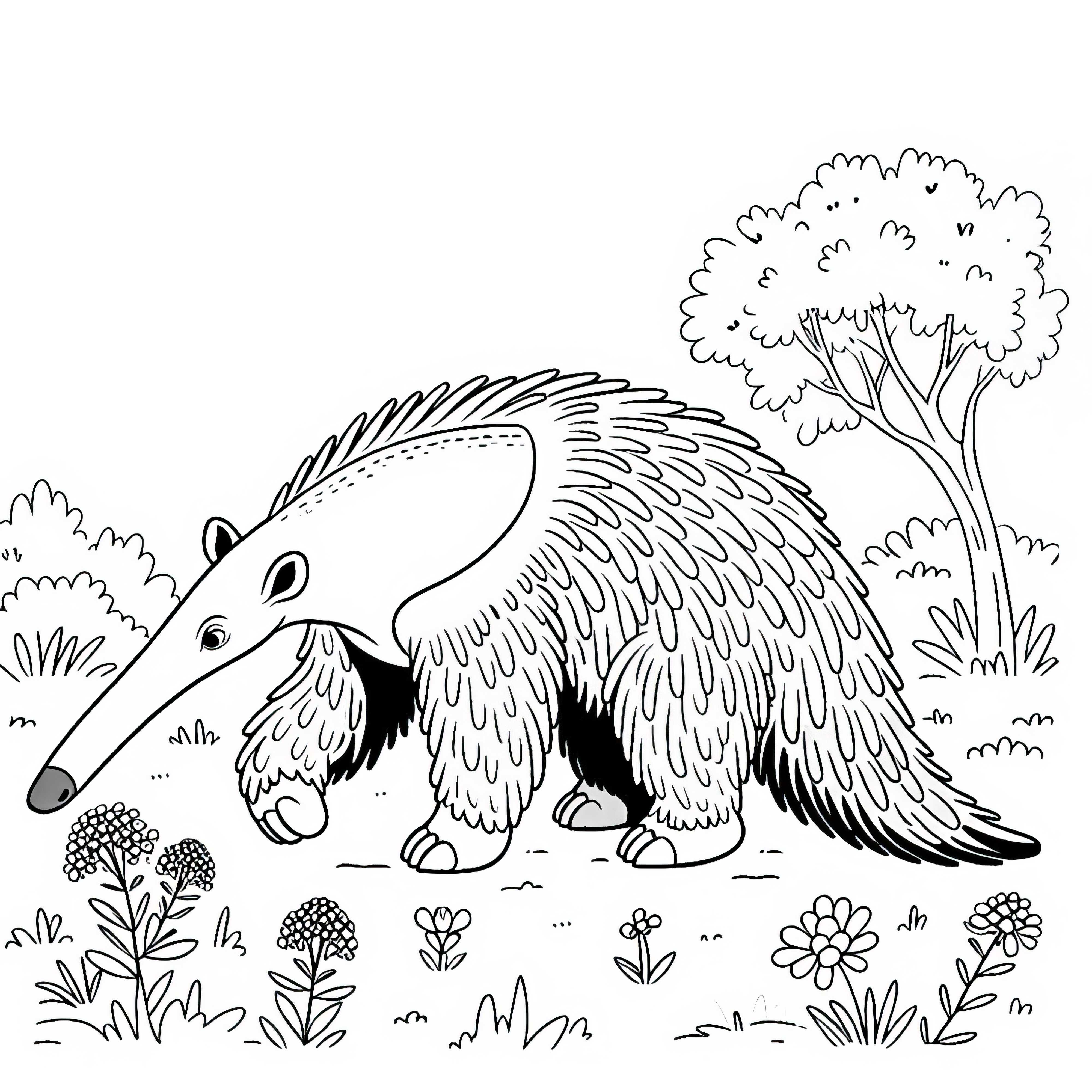 Anteater walks leisurely through the savannah - Free coloring page