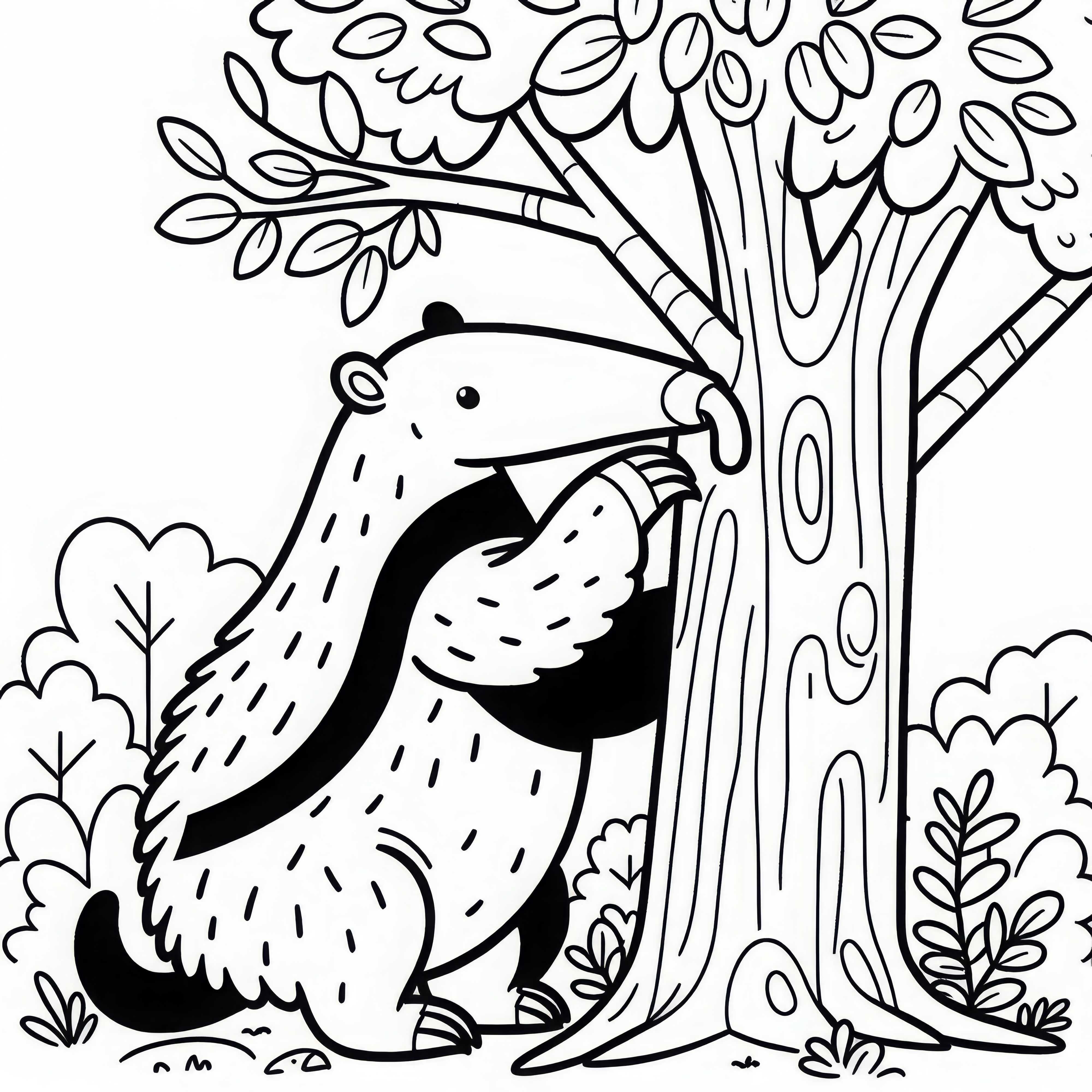 アリクイが木に登る – 簡単な塗り絵 無料 アリクイが木に登る – 簡単な無料塗り絵