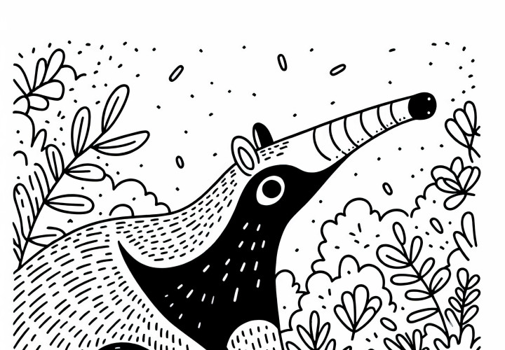 Anteater raises its snout in the air – Coloring page simple free