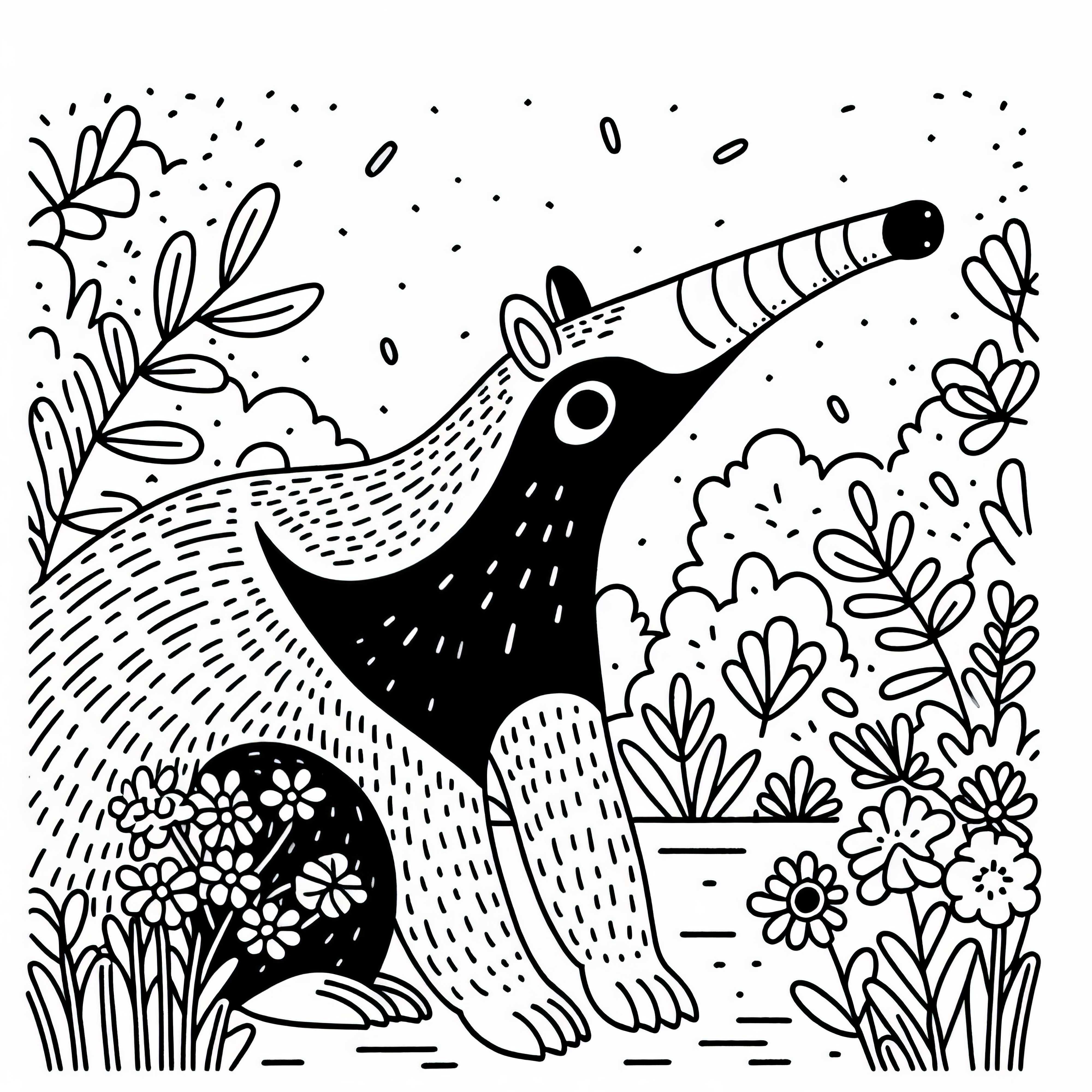 Anteater lifts its snout into the air – Simple free coloring page Anteater lifts its snout into the air – Coloring page simple free