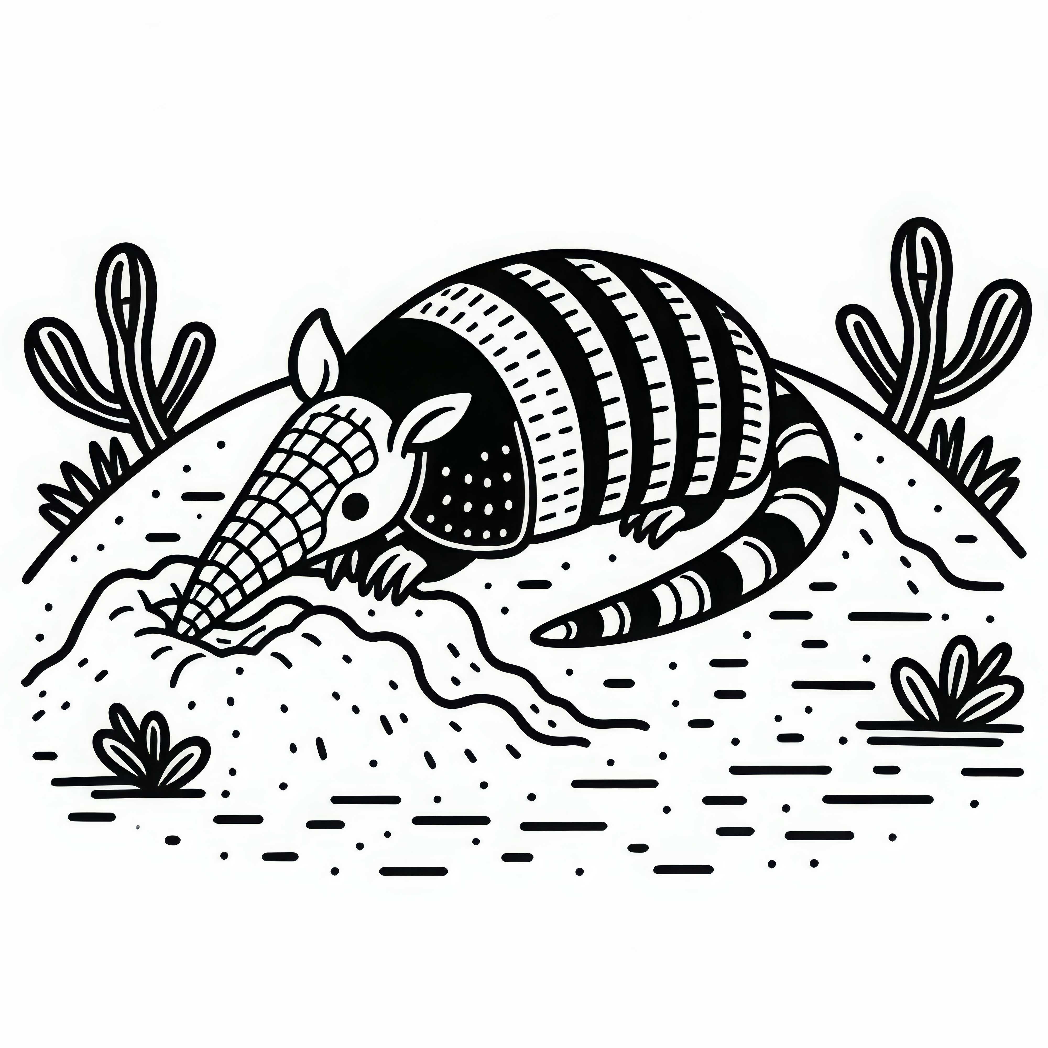 A armadillo digs a hole in the sandy ground - Free coloring page A armadillo digs a hole in the sandy ground - Free coloring page