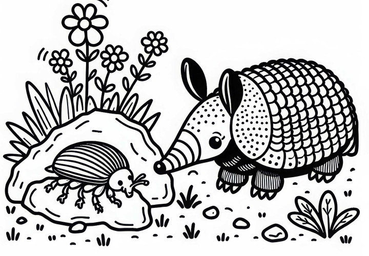 Pasji nos raziskuje hrošča – brezplačna barvna predloga