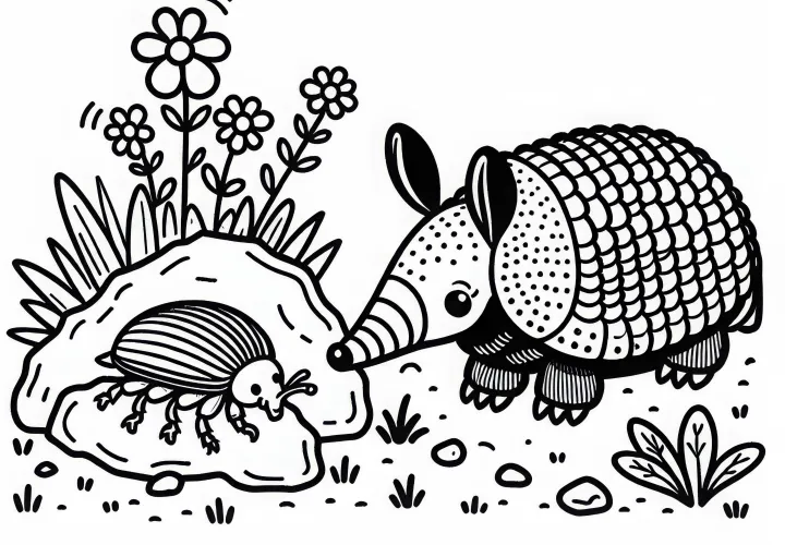 Гюрклиер нюхает жука – бесплатная раскраска