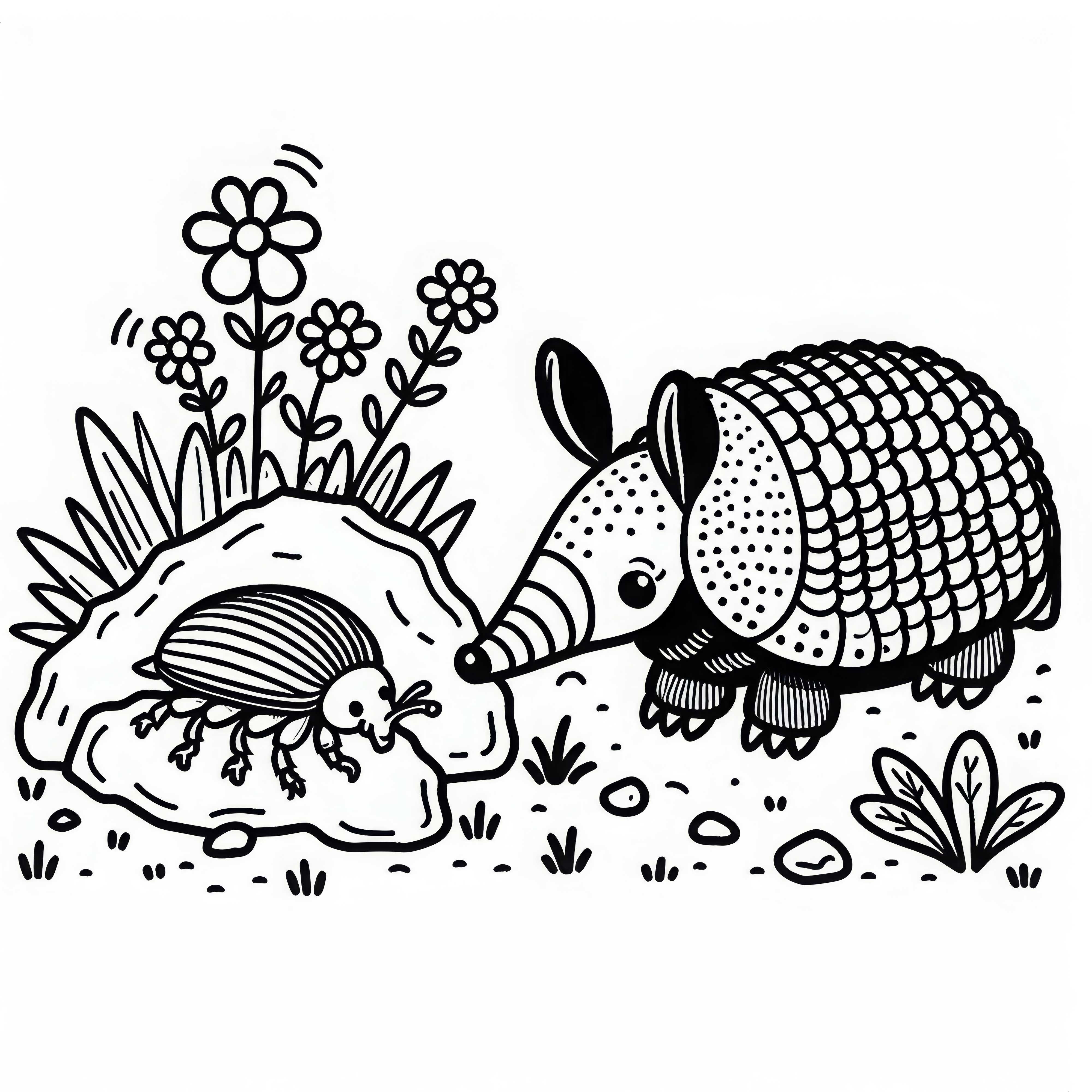 Hadač prozkoumává brouka – omalovánka zdarma