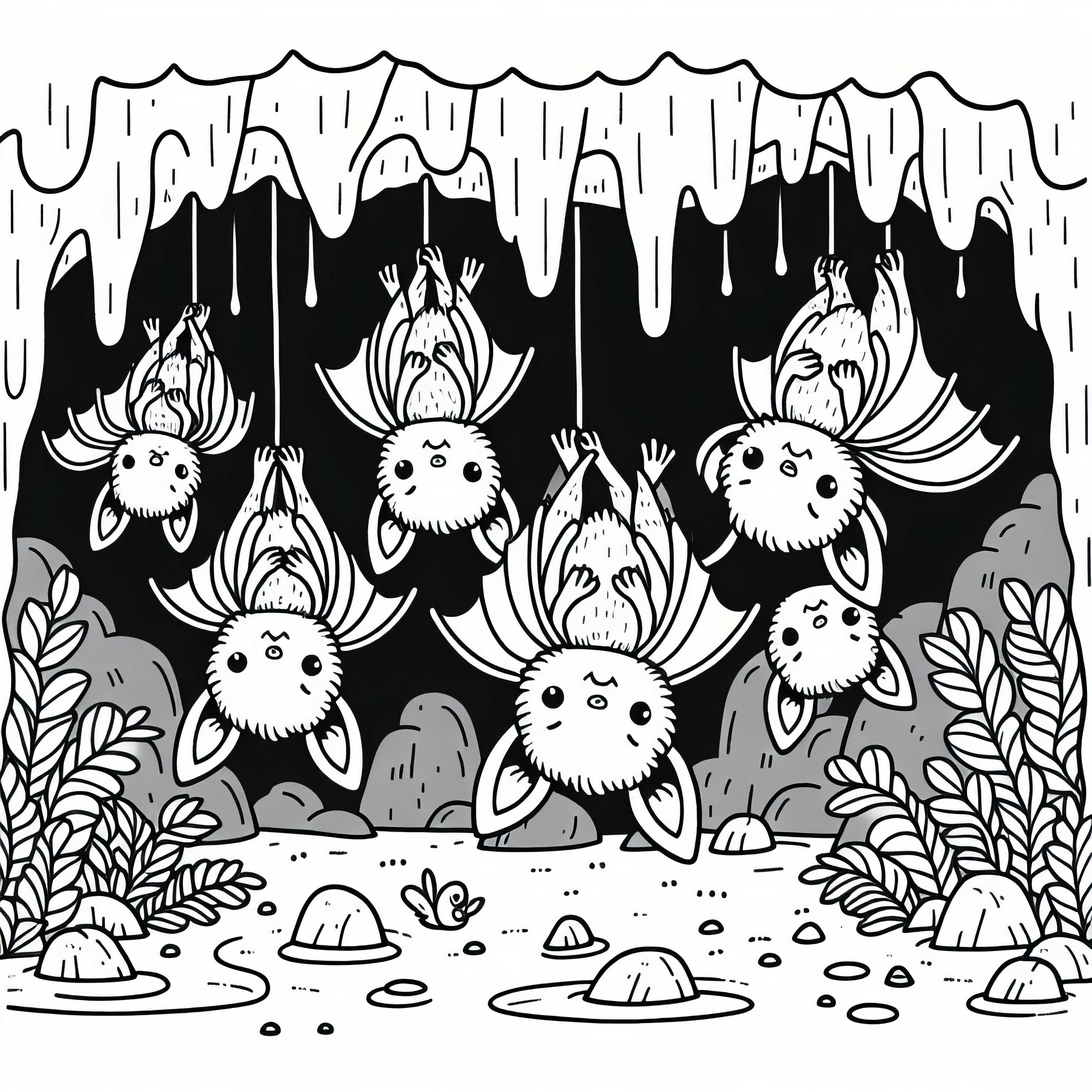 Fledermäuse in Höhle: Einfache Malvorlage (Kostenlos)