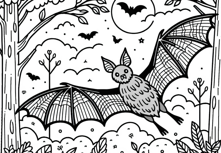 Fledermaus fliegt durch den Wald: Ausmalbild zum Download (Kostenlos) Fledermaus fliegt durch den Wald: Ausmalbild zum Download (Kostenlos)