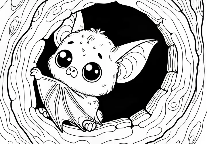 Сова с большими глазами в дупле дерева: Бесплатная раскраска