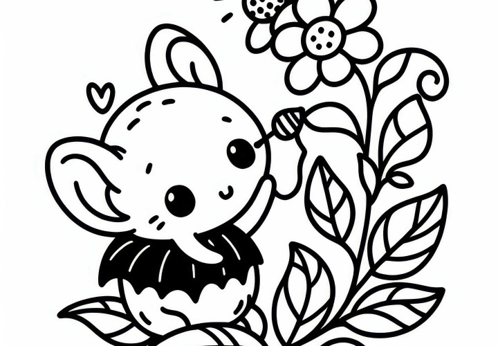 Kleine Fledermaus an der Blüte einer Blume: Einfache Malvorlage (Gratis) Kleine Fledermaus an der Blüte einer Blume: Einfache Malvorlage (Gratis)