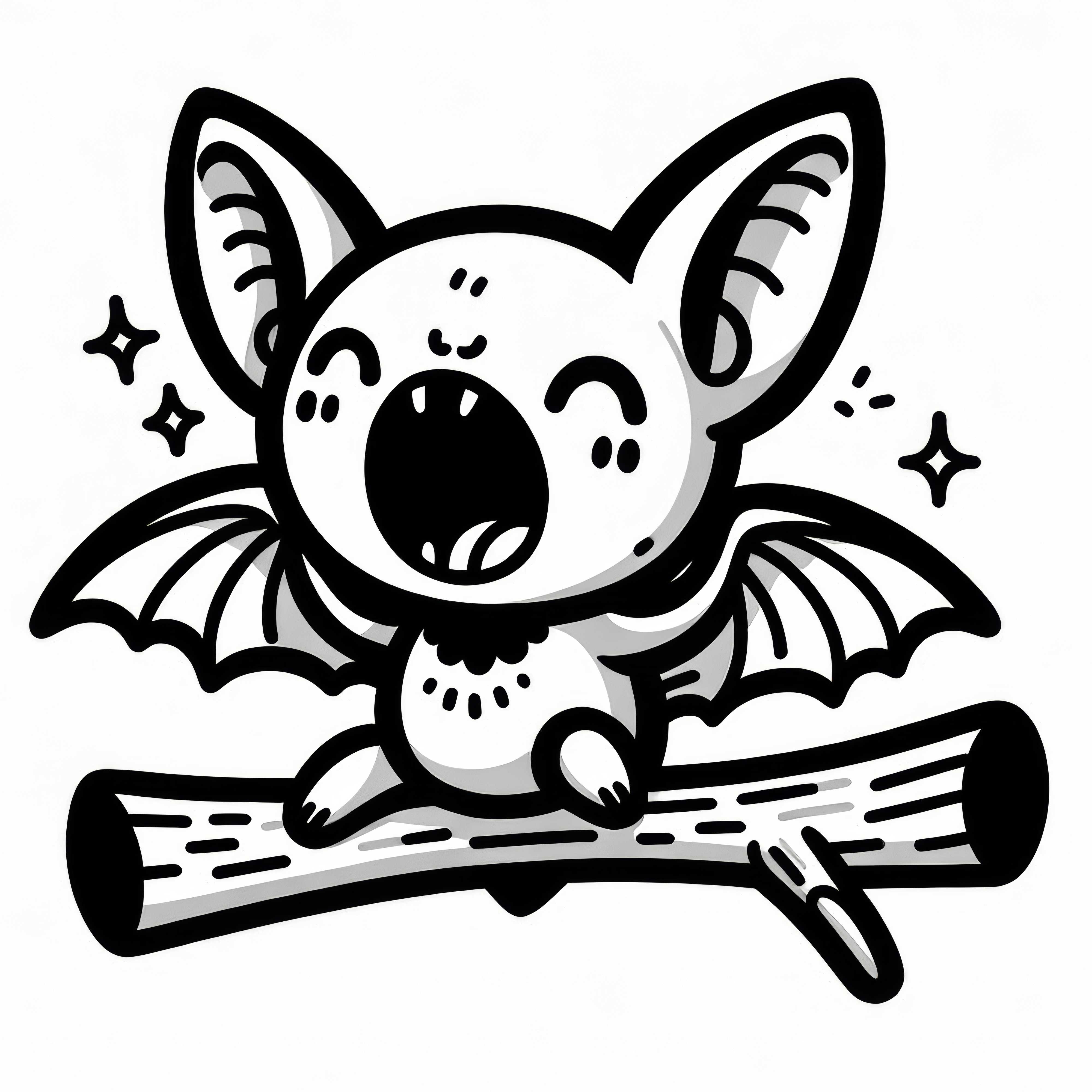 Fledermaus auf einem Ast: Einfaches Ausmalbild (Gratis)