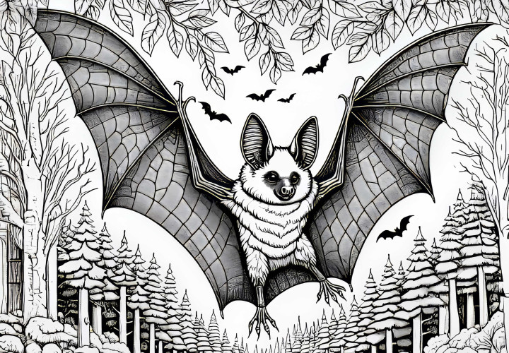 Fledermaus mit ausgebreiteten Flügeln: Detailreiches Ausmalbild (Kostenlos) Fledermaus mit ausgebreiteten Flügeln: Detailreiches Ausmalbild (Kostenlos)