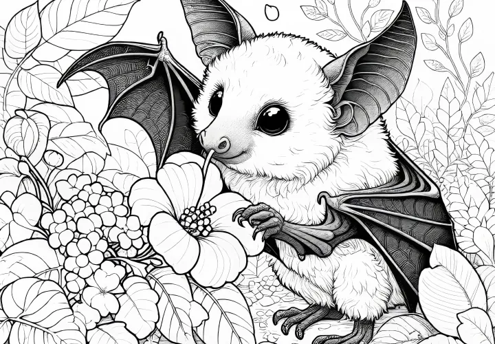 Летучая мышь пьет нектар из цветка: Бесплатная раскраска