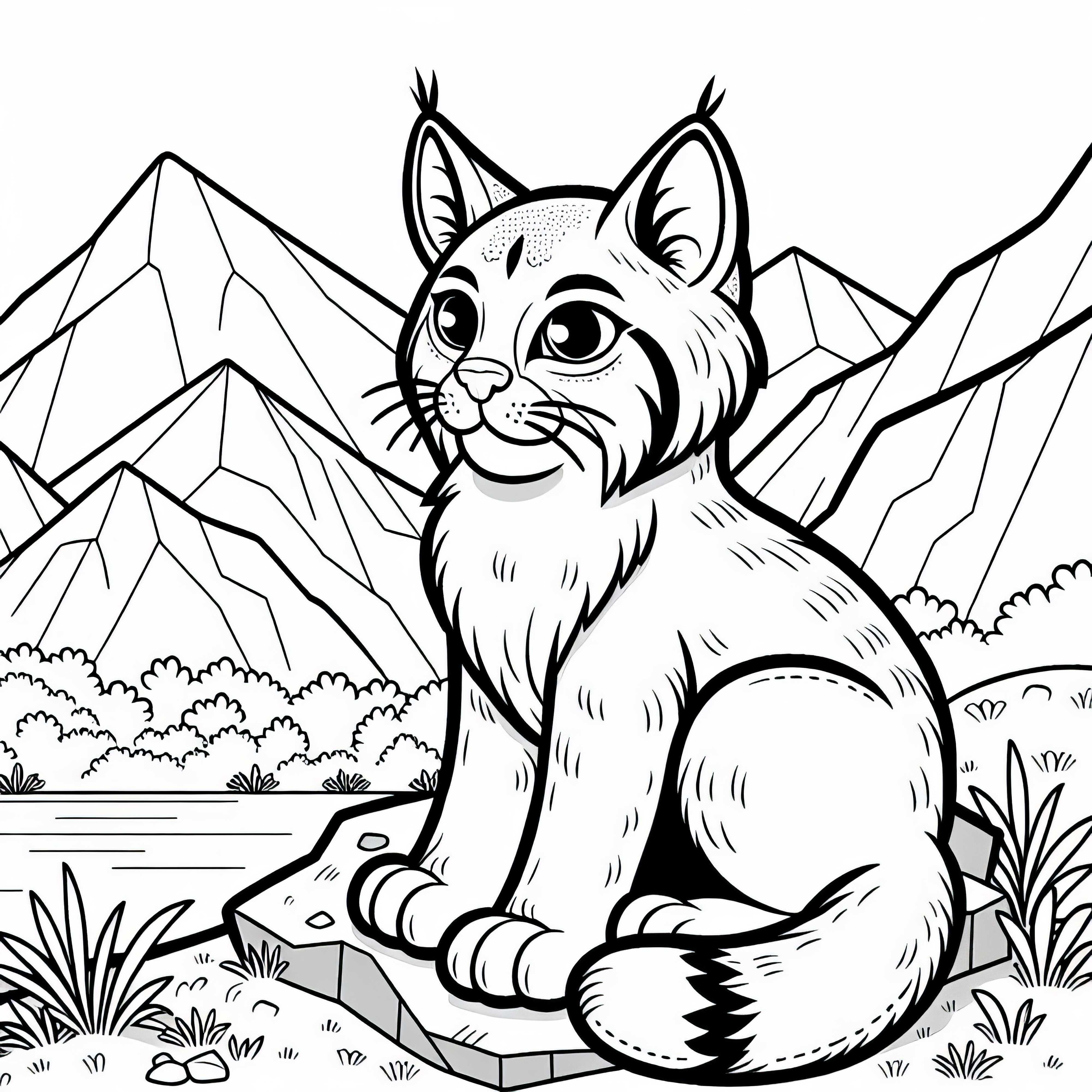 Lynx sits on a rock and observes the landscape - Free coloring page Lynx sits on a rock and observes the landscape - free coloring page