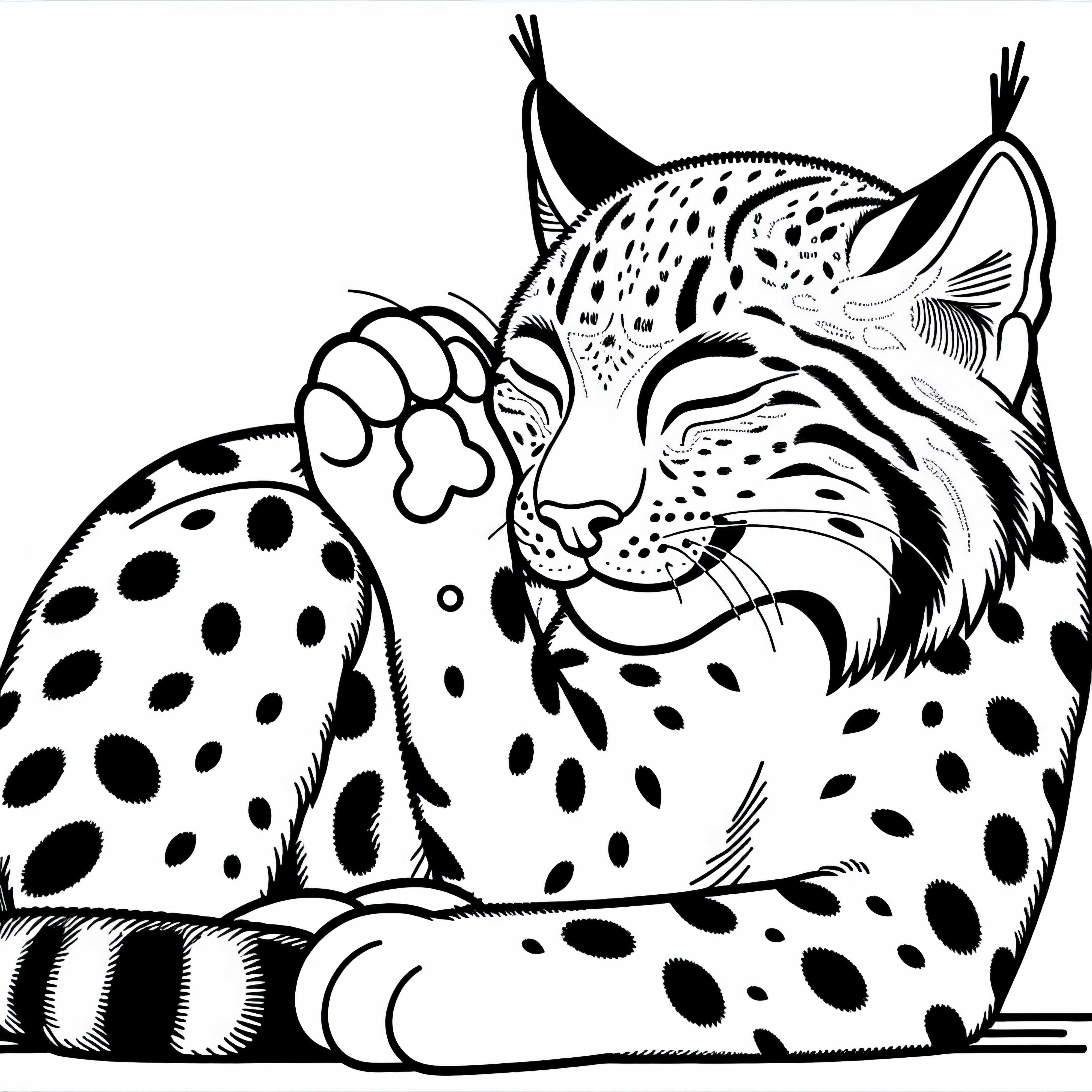 Eurasian lynx cleans itself with paw - Free coloring page Lynx cleans itself with paw – Free coloring template