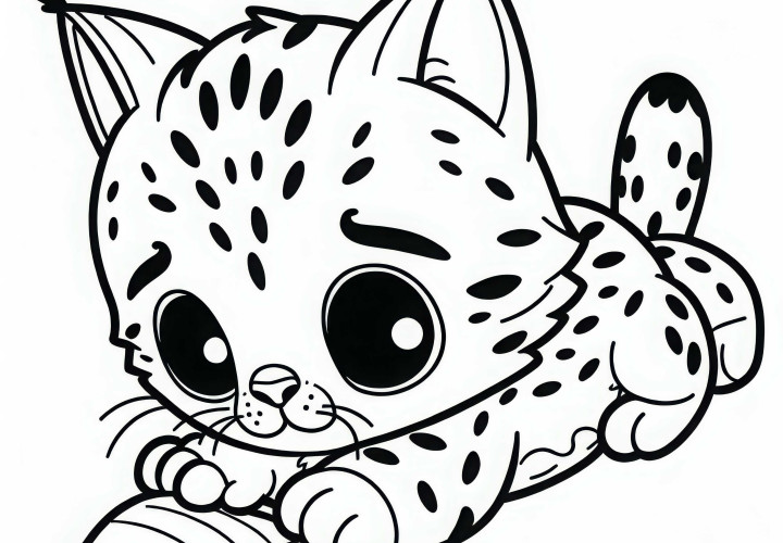 Red fox cub playing with leaf - Coloring page simple free