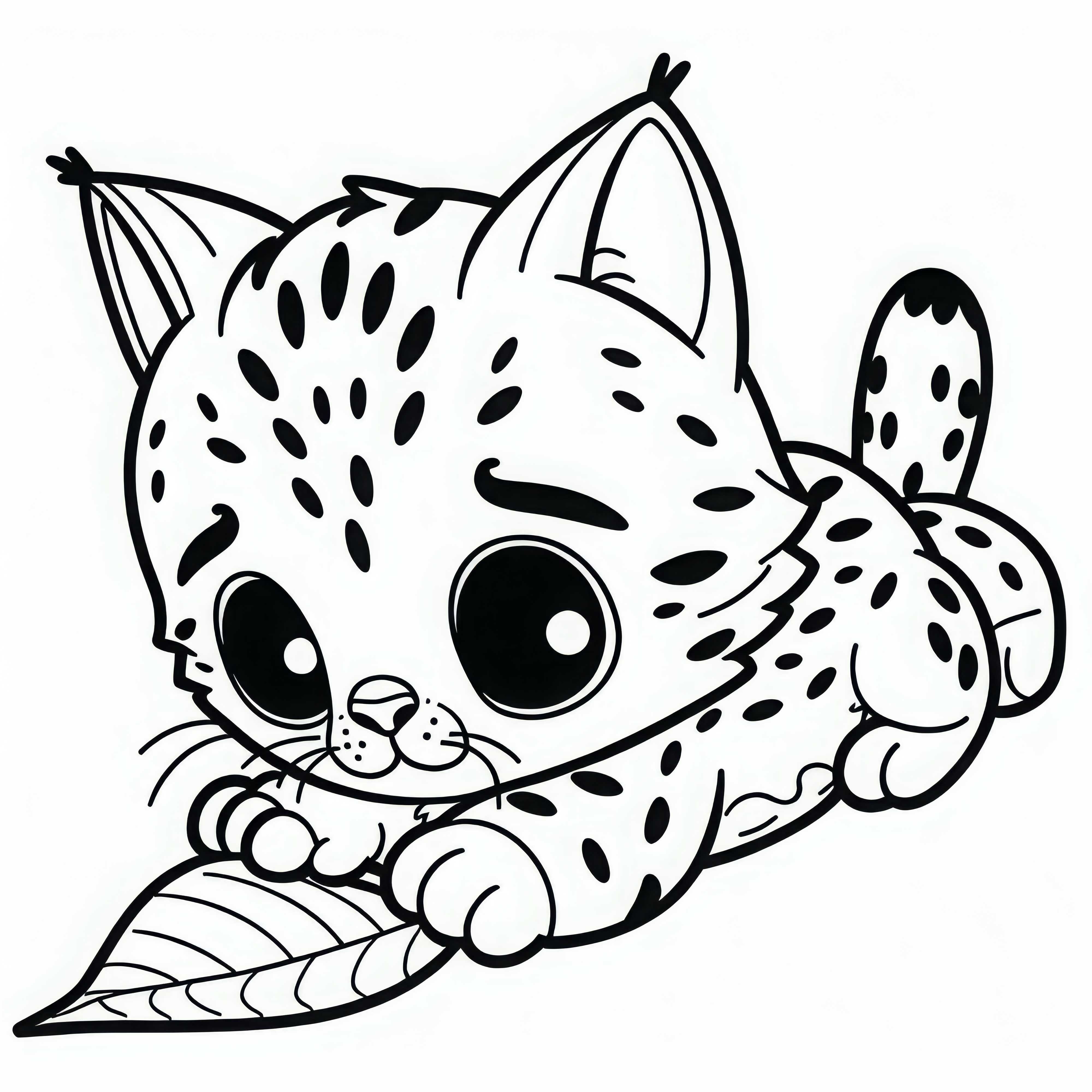 Coloring page of a red fox cub playing with a leaf - simple and free