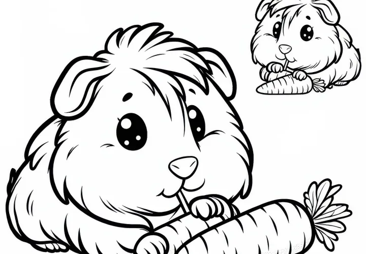 Porquinho-da-índia mastiga uma cenoura: Desenho para colorir gratuito