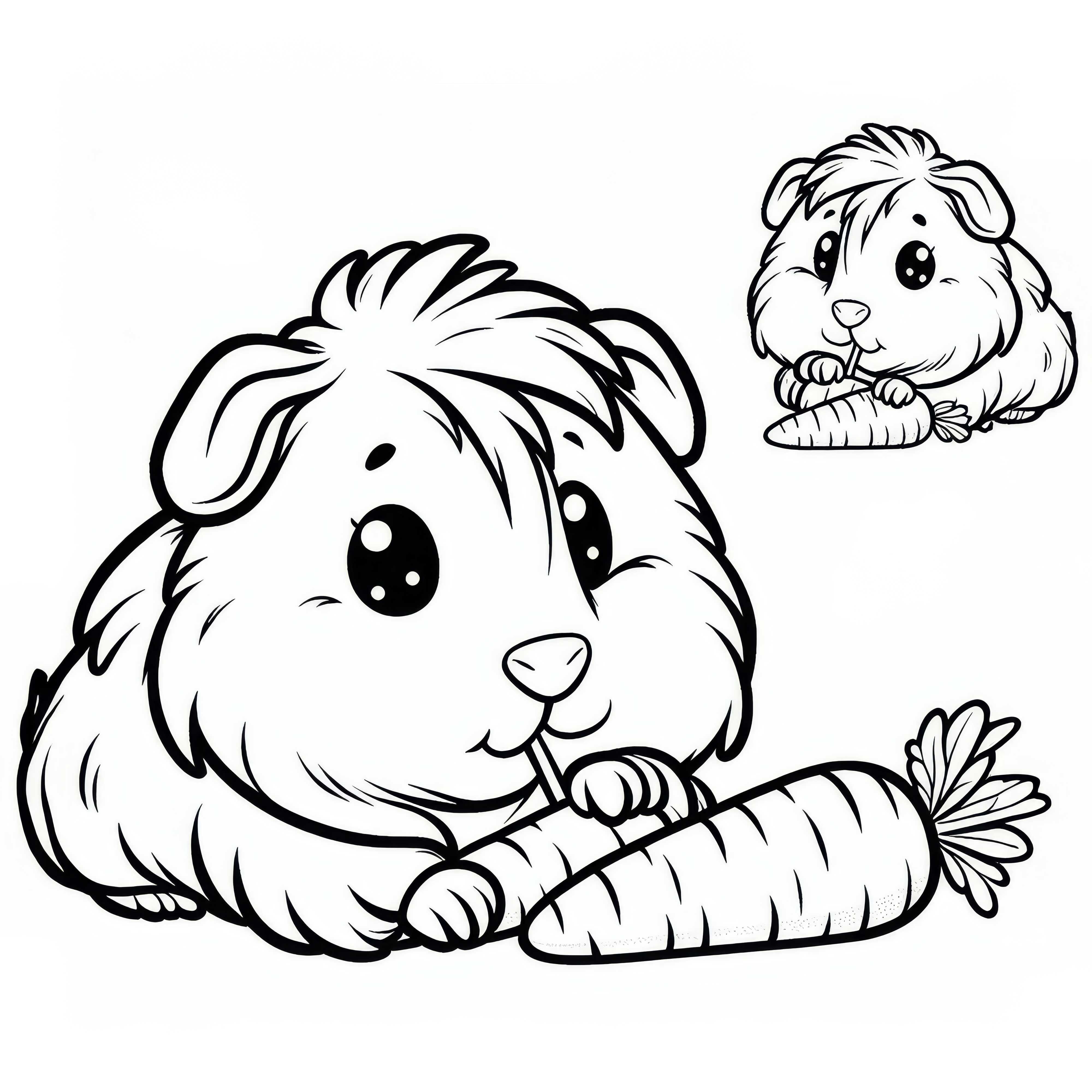 Cochon d'Inde grignote une carotte : Dessin à colorier gratuit