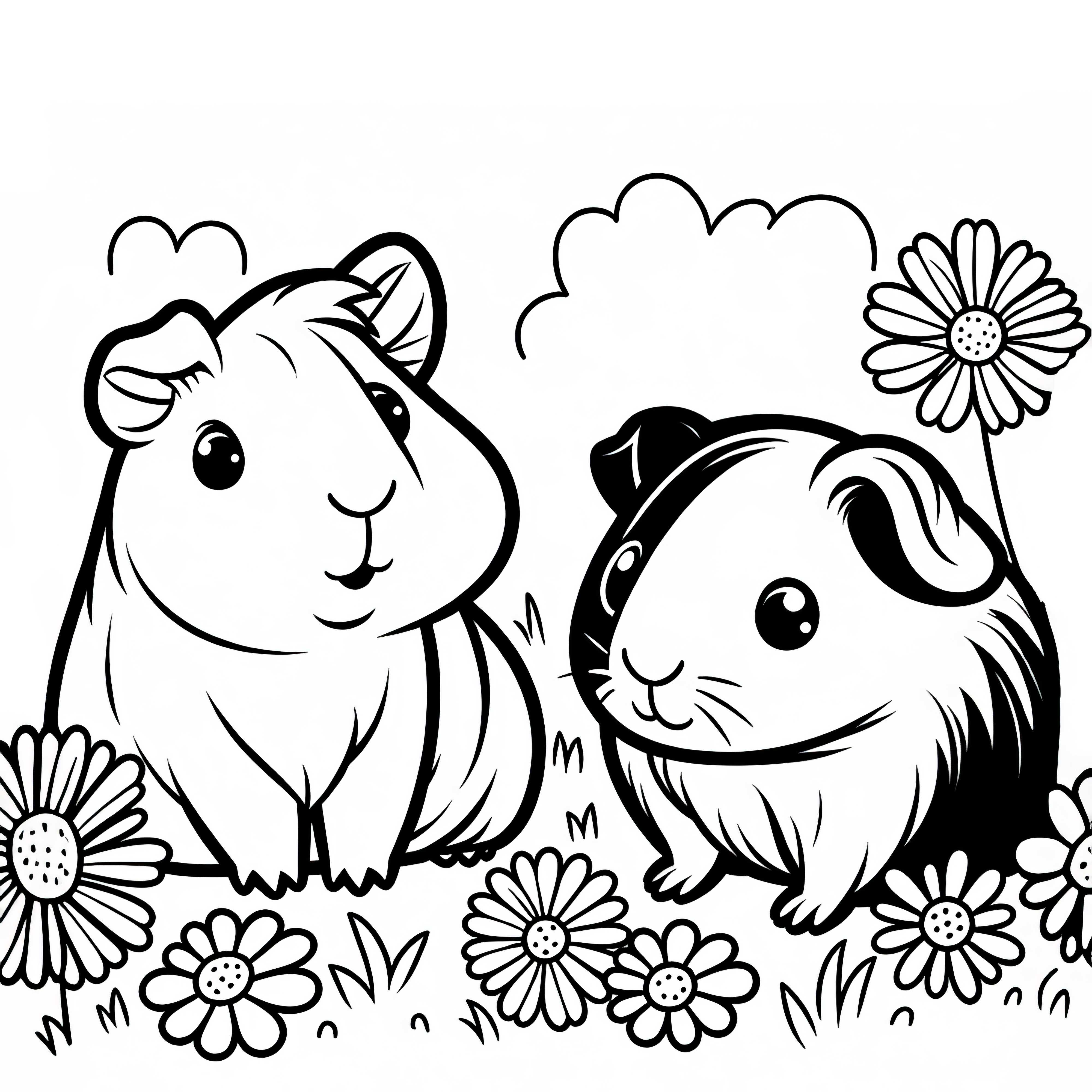 Cochon d'Inde dans une prairie : Dessin à colorier simple (Gratuit)