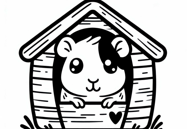 Le cochon d'Inde regarde curieusement hors de sa maison : dessin à colorier simple et gratuit Cochon d'Inde regarde curieusement hors de sa maison : Image à colorier simple et gratuite