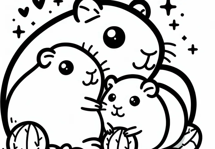 Porquinhos-da-índia se aconchegando: Simples imagem para colorir