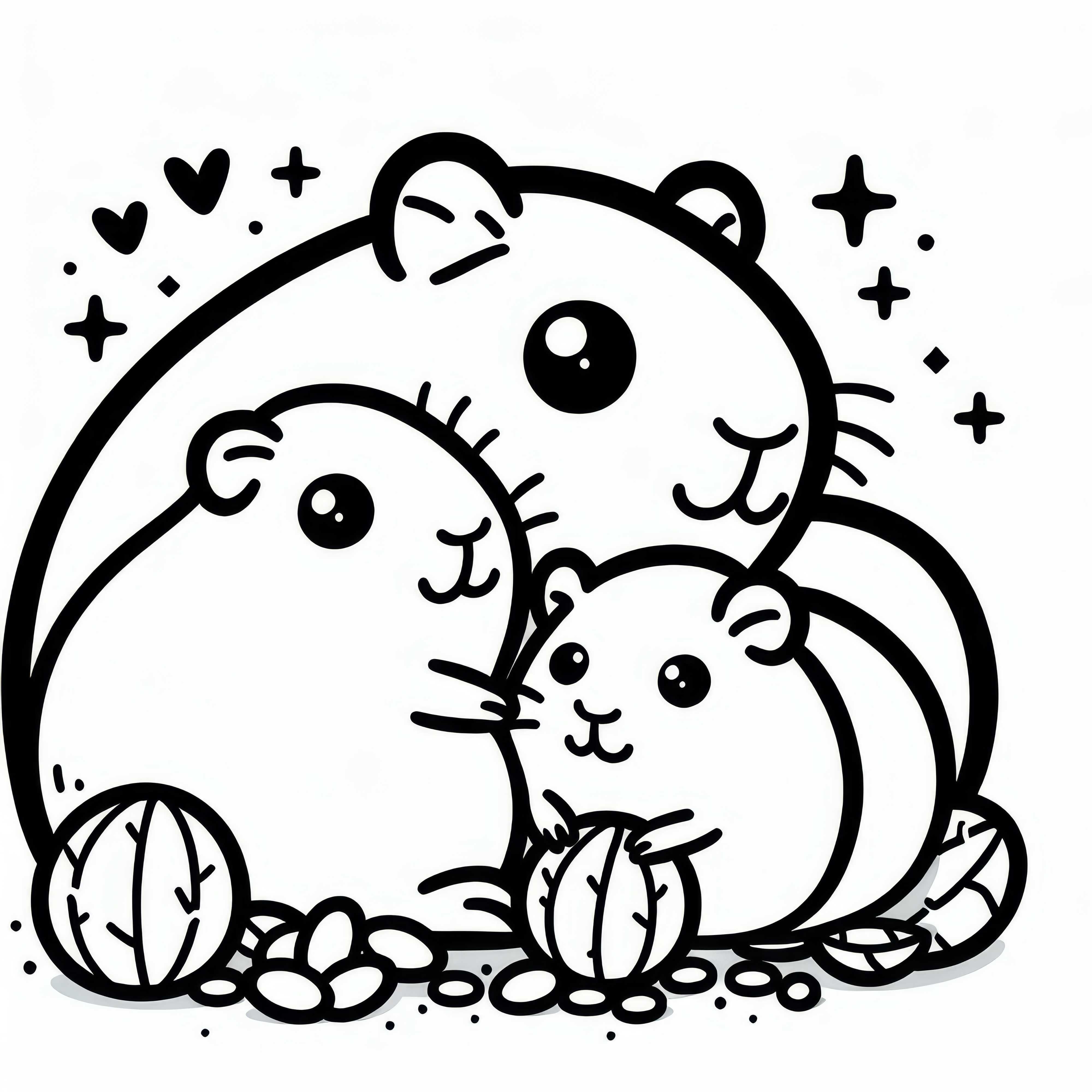 Cochons d'Inde en train de se câliner : Simple dessin à colorier