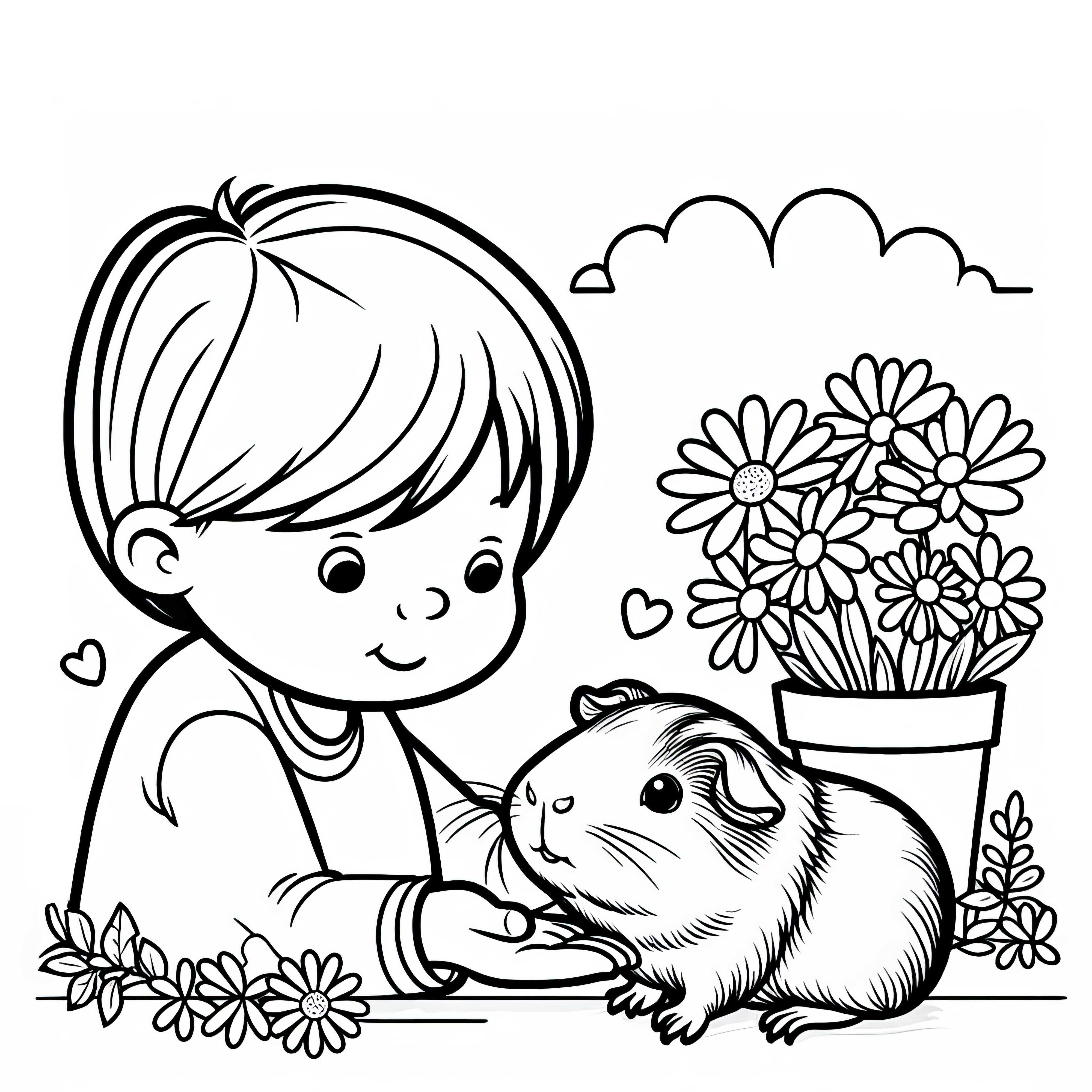 Cochons d'Inde avec un enfant : Image à colorier à télécharger (Gratuit)