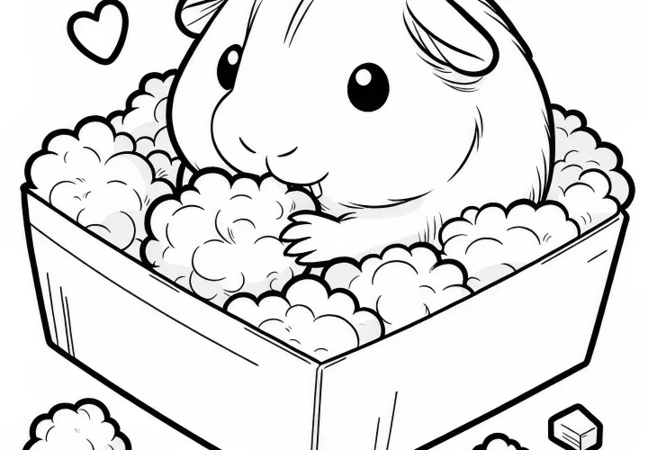 Porquinho-da-índia em uma caixa: Modelo de pintura simples (Grátis)