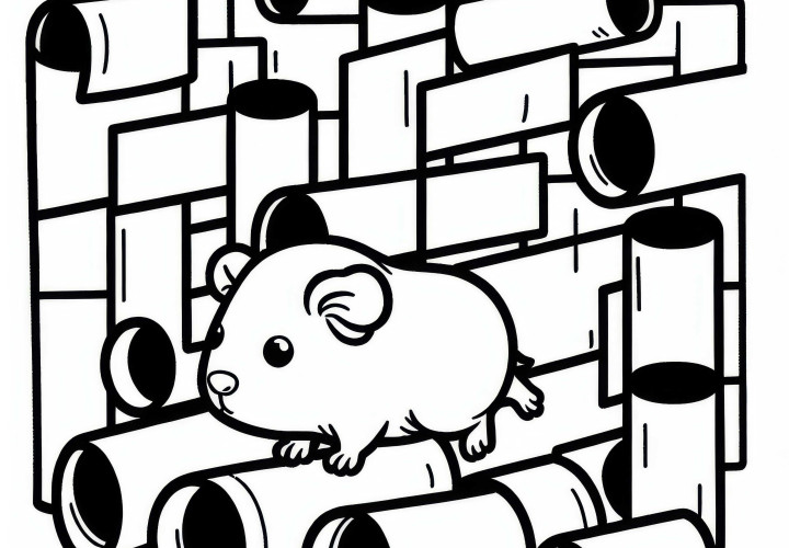 Un cobaye court à travers un labyrinthe de rouleaux en carton : Dessin à colorier simple (Gratuit) Cochon d'Inde court à travers un labyrinthe de rouleaux en carton : Dessin à colorier simple (Gratuit)