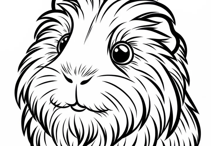 Porquinho-da-índia com pelagem longa como desenho para colorir (Gratuito)
