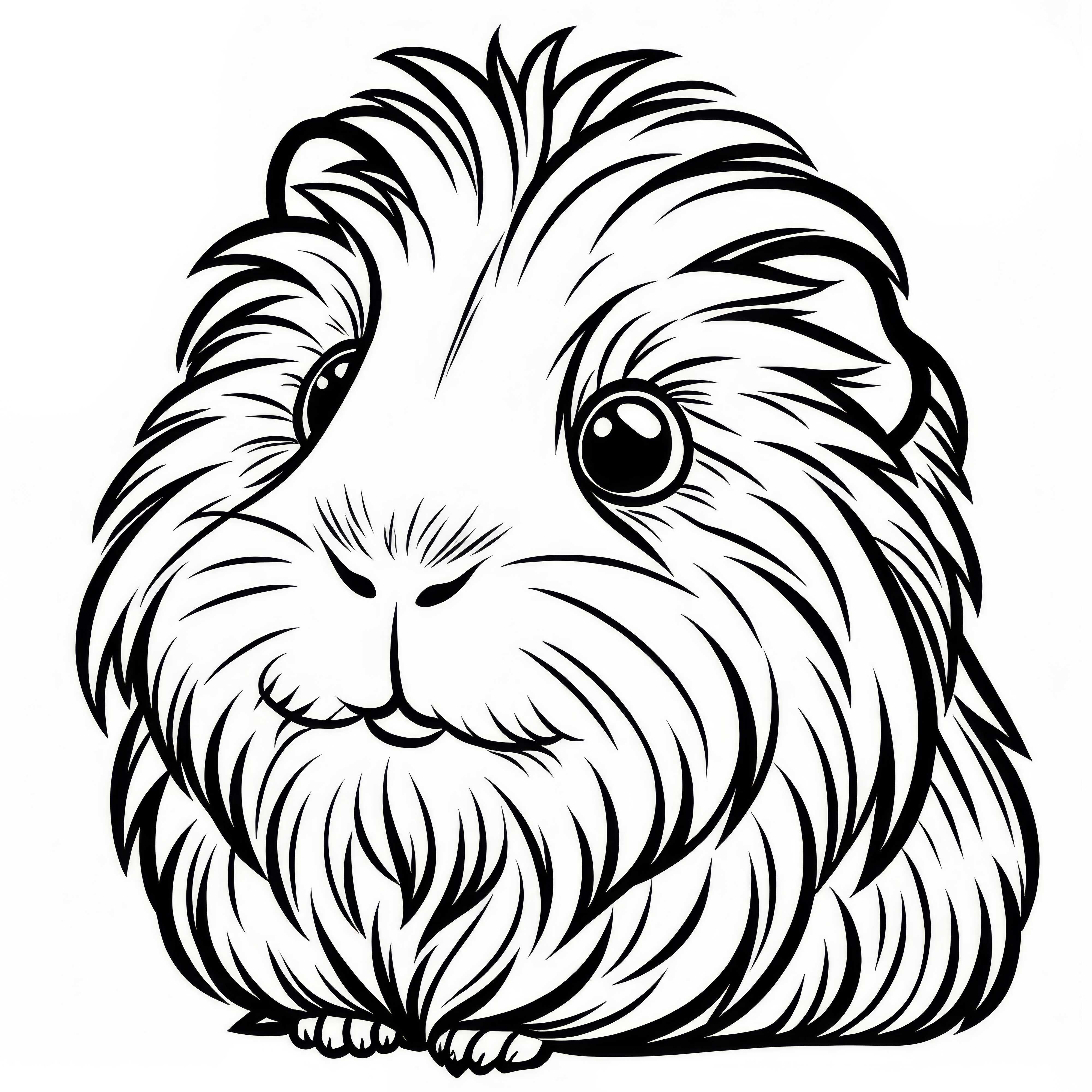 Cochon d'Inde à poils longs en dessin à colorier (Gratuit)