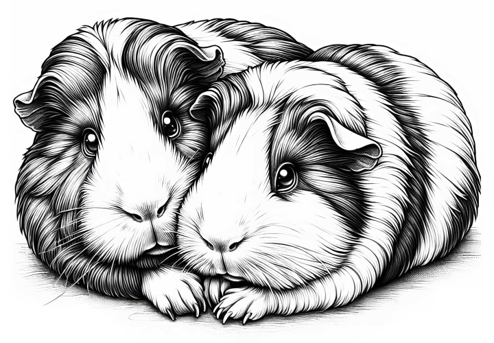 Deux cobayes en train de se câliner : Image à colorier à télécharger (Gratuit) Deux cochons d'Inde en train de faire un câlin : Image à colorier à télécharger (Gratuit)