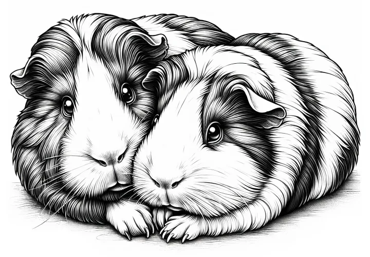 Dois porquinhos-da-índia se aconchegando: Imagem para colorir para download (Grátis)