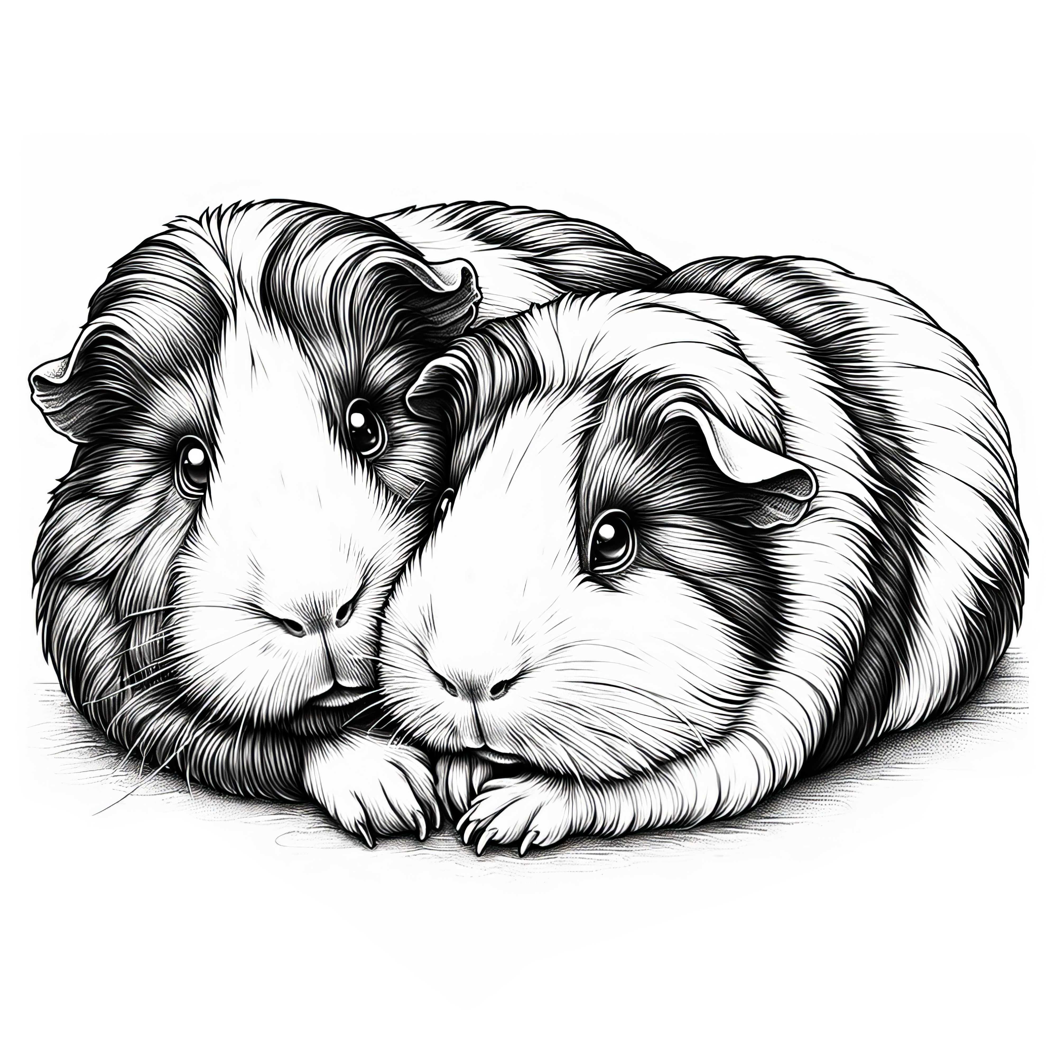 Deux cochons d'Inde en train de câliner : image à colorier à télécharger (Gratuit)