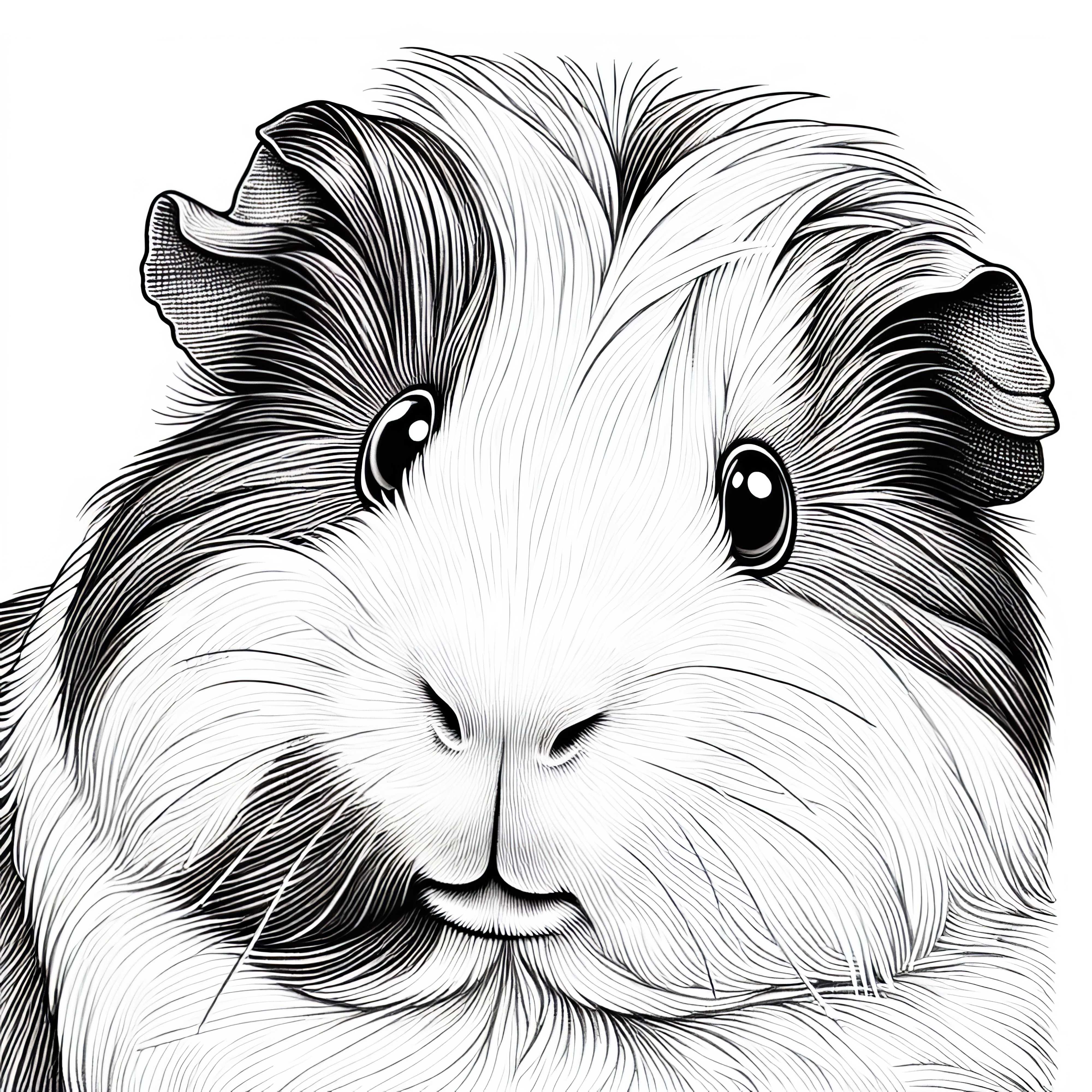 Cochon d'Inde avec un pelage duveteux : coloriage détaillé (gratuit)