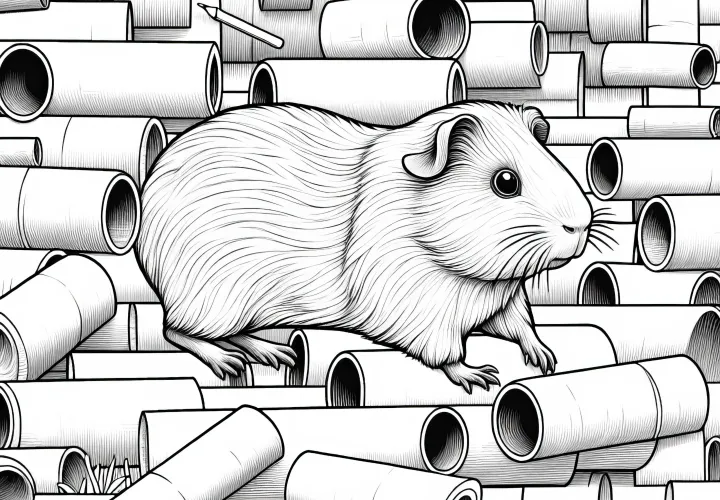 Porquinho-da-índia em labirinto de rolos de papelão: modelo para colorir para download (grátis)