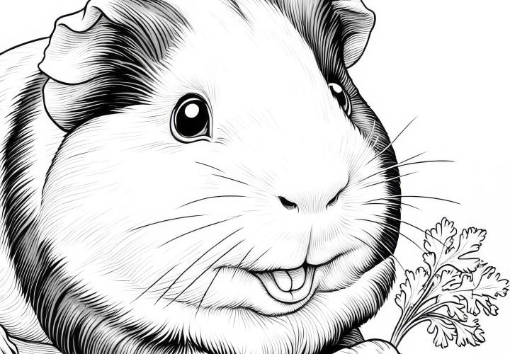 Cochon d'Inde grignote une carotte : Image à colorier détaillée (Gratuit) Cochon d'Inde grignote une carotte : dessin à colorier détaillé (Gratuit)