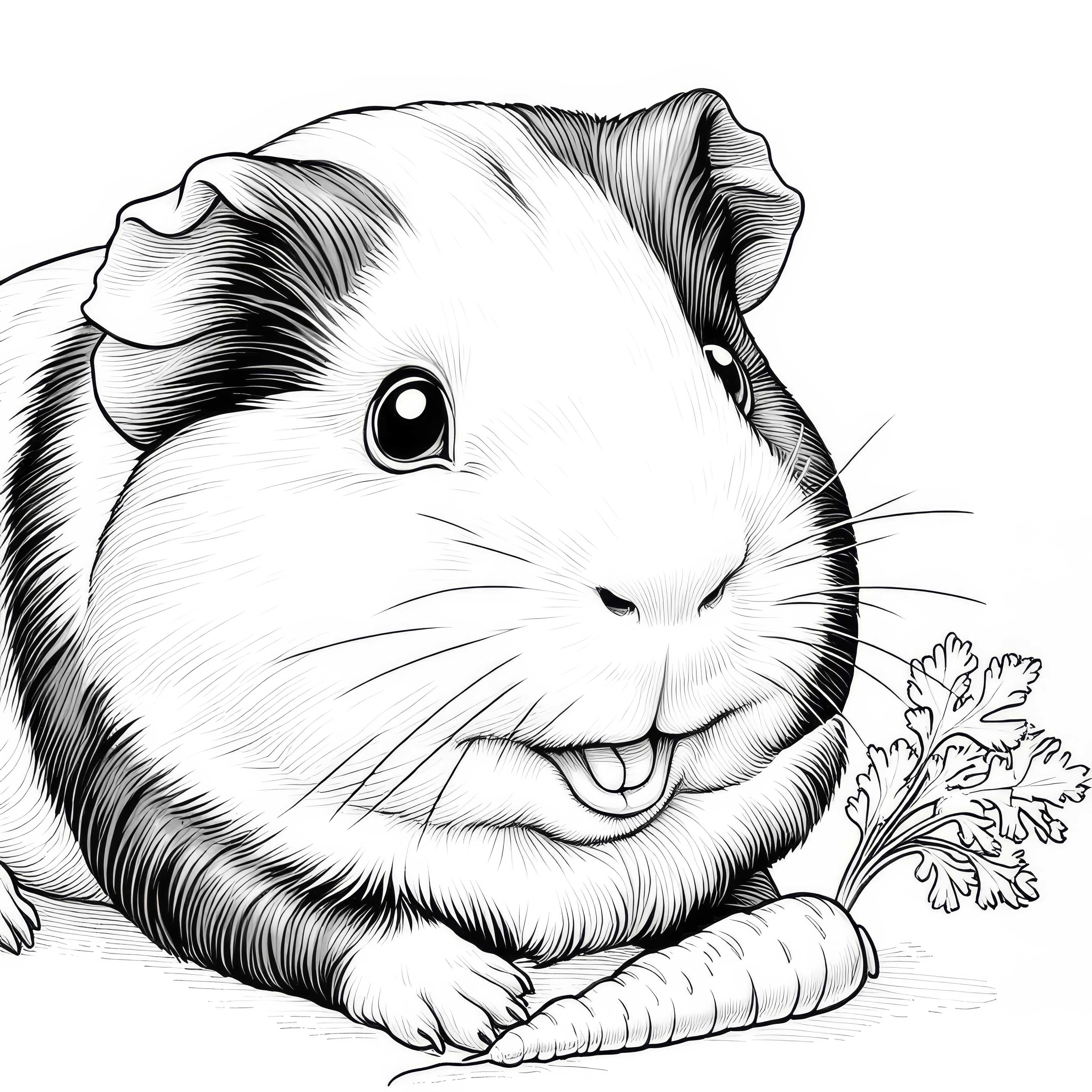 Cochon d'Inde grignote une carotte : image à colorier détaillée (Gratuit)