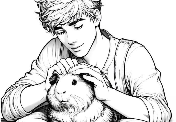 Porquinho-da-índia sendo acariciado por uma pessoa: desenho para colorir para download (Gratuito)