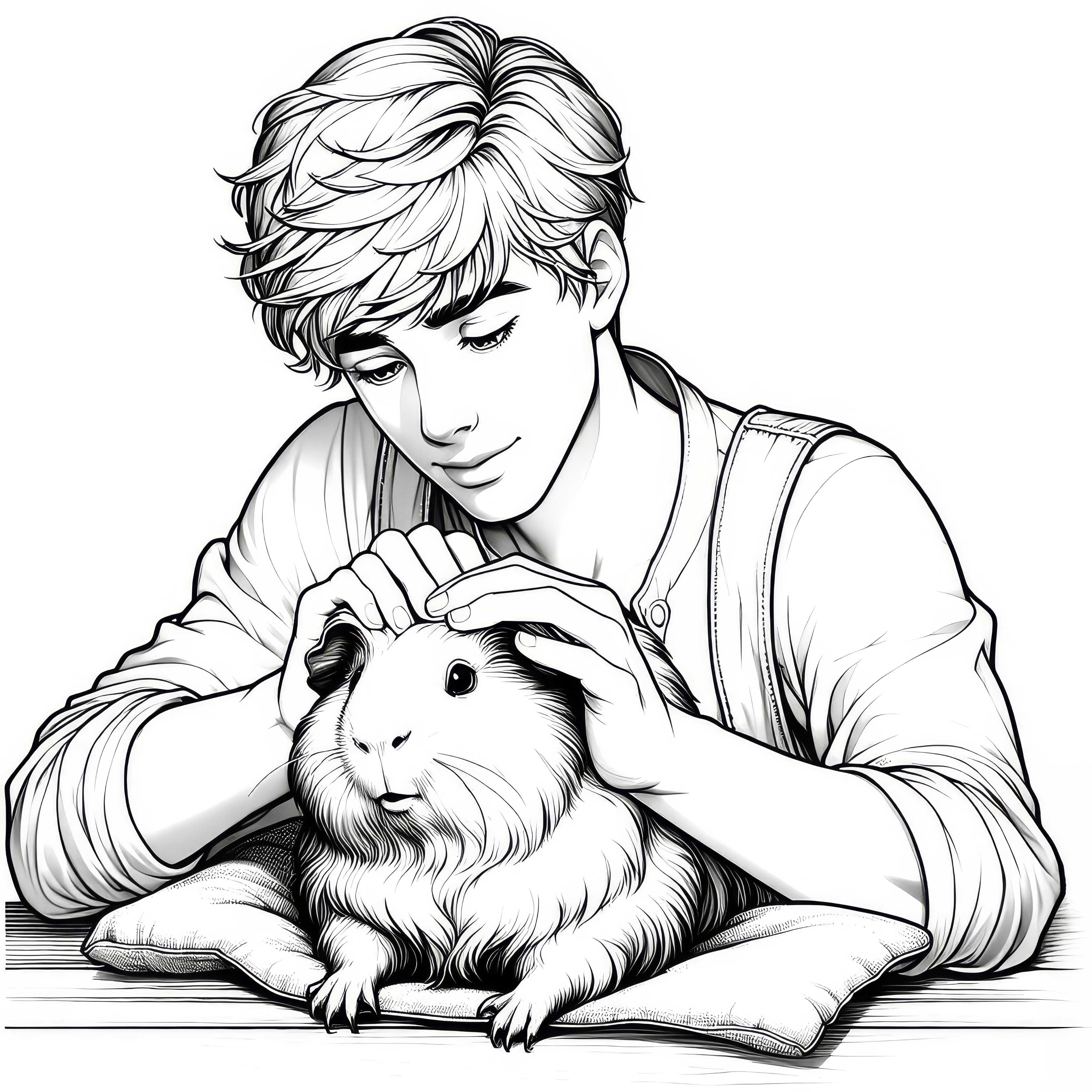 Cochon d'Inde caressé par un humain : image à colorier à télécharger (gratuit)