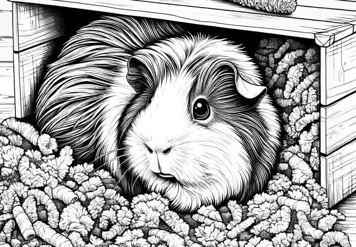 Cochon d'Inde dans la boîte : Modèle de coloriage à télécharger (Gratuit) Cochons d'Inde dans une caisse : Modèle à colorier à télécharger (Gratuit)